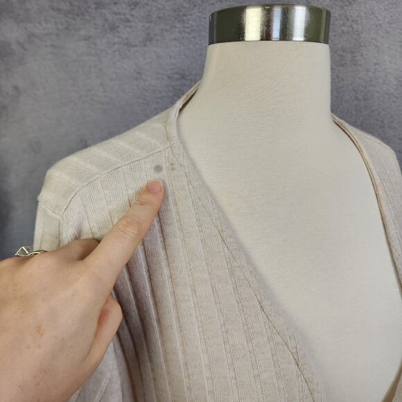 MNG Mango Womens Ribbed Long Duster Cardigan Size Large Beige Tie Front Slits - Picture 6 of 12
